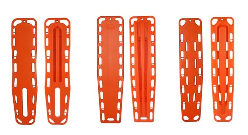 XTRA backboard with orange straps, designed with multiple handholds.