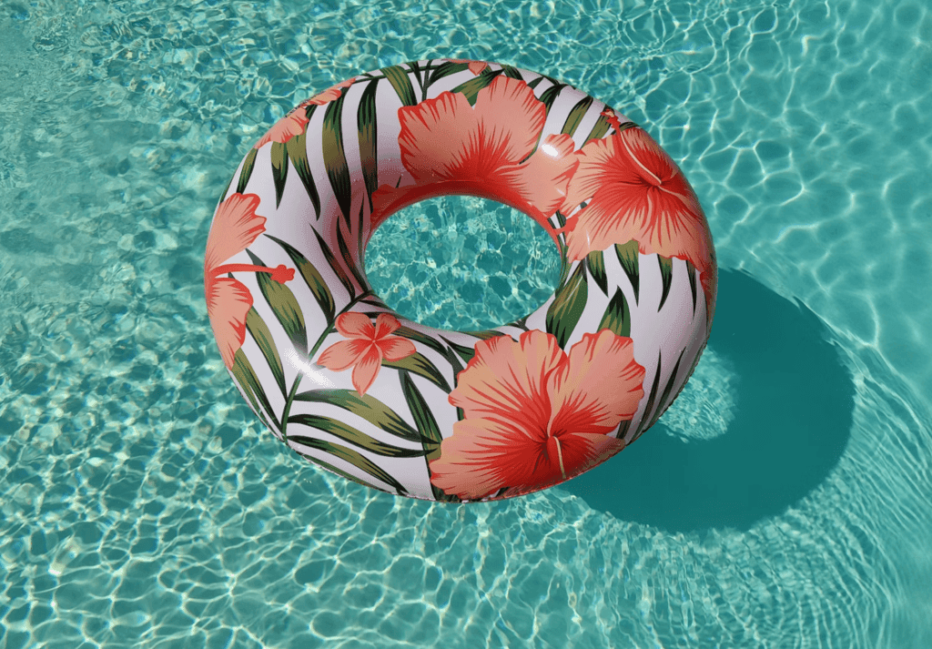 Tropical-themed inflatable ring for swimming fun